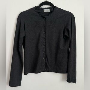 Sandro Women Vintage Unique Dark Gray Button-Up Bow Coquette Cardigan S Small